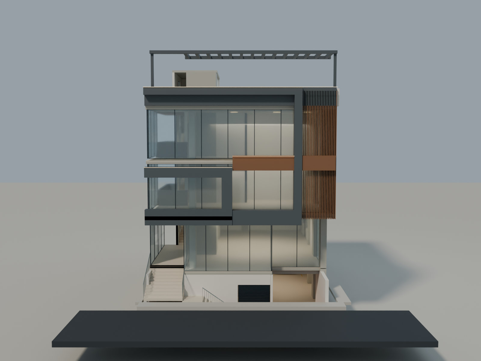 North / road-facing facade